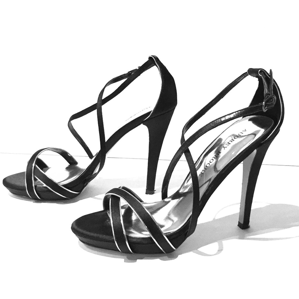 Black and silver strappy heels